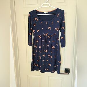 Boden Navy and Brown Bird Dress 6R